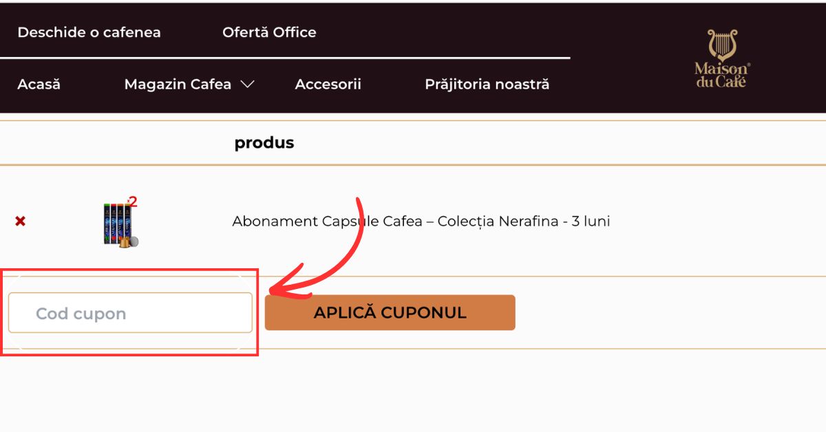 Aplicarea codului în coș